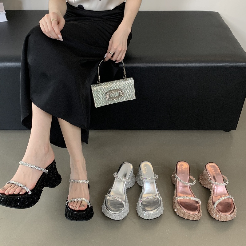GUGUWU Women’s Platform Wedge Slippers 2026 New Summer Glitter Transparent Toe Strap High Heel Sandals