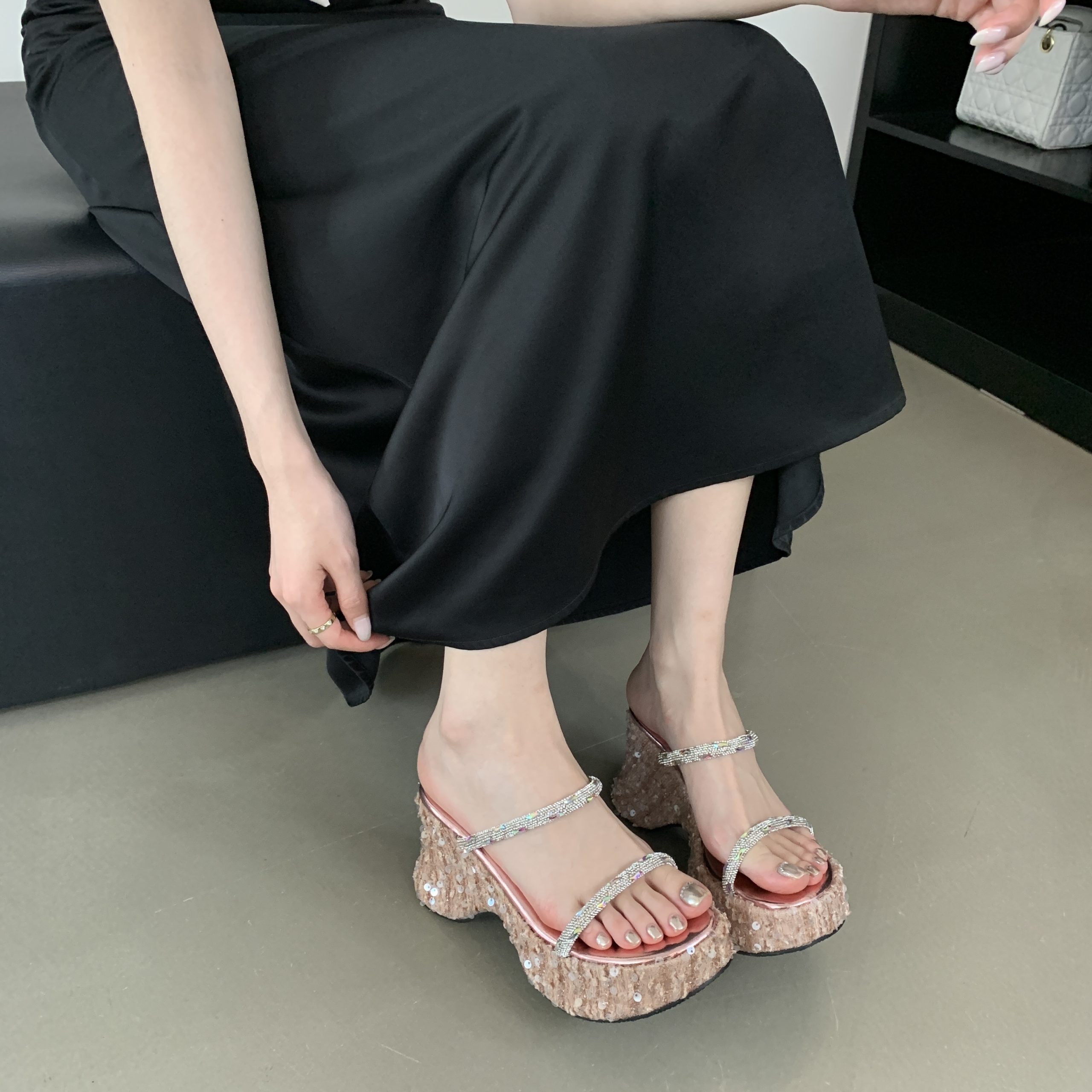 GUGUWU Women's Platform Wedge Slippers 2026 New Summer Glitter Transparent Toe Strap High Heel Sandals - Image 3