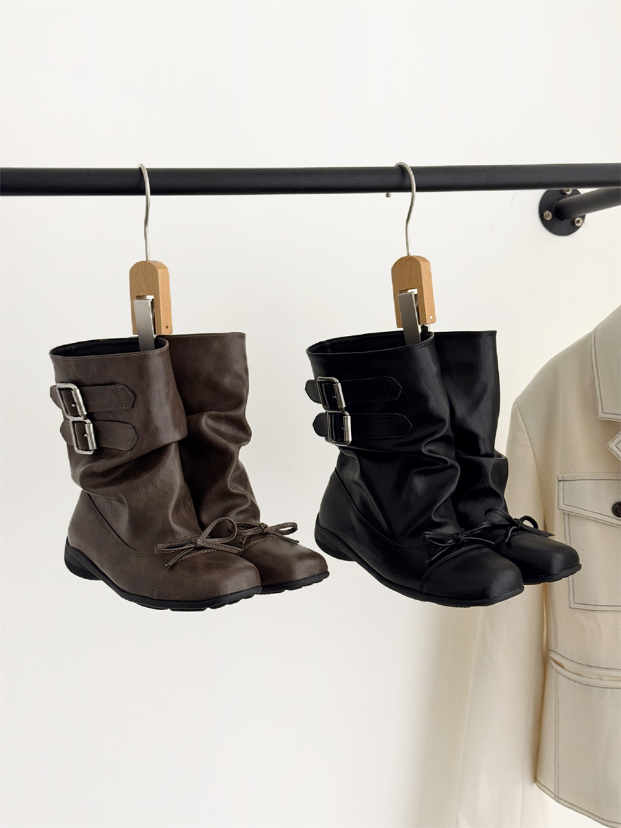 Vintage Bow Ankle Boots Women 2026 Autumn Winter New Ballet Style Retro Distressed Short Boots Black